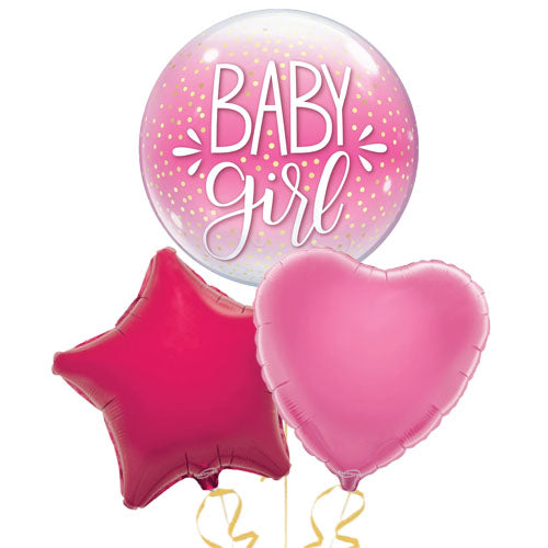 Baby Girl Bubble Balloon and Foil Stars & Hearts