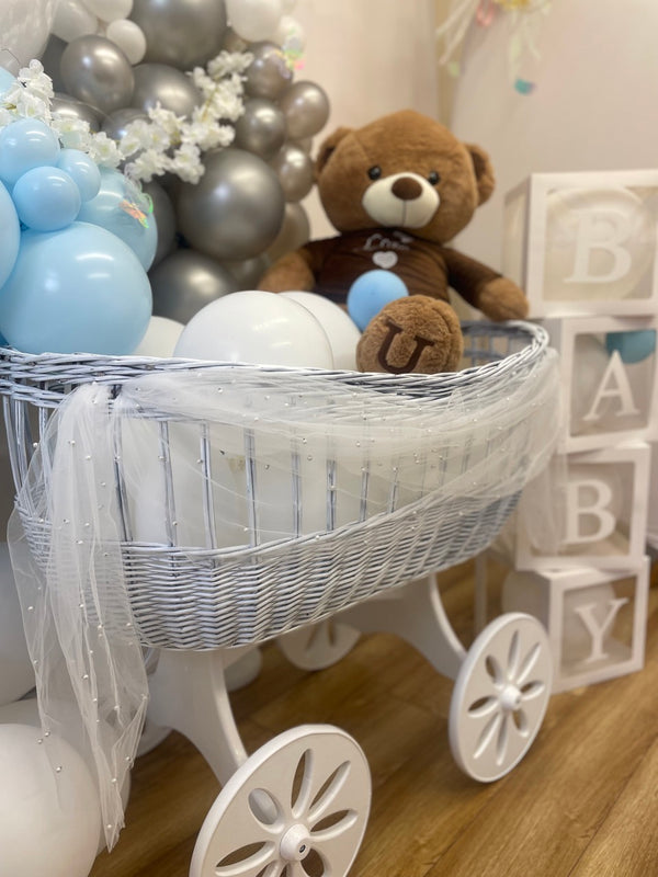 Baby Bassinet And Teddy Bear Party Balloon Display