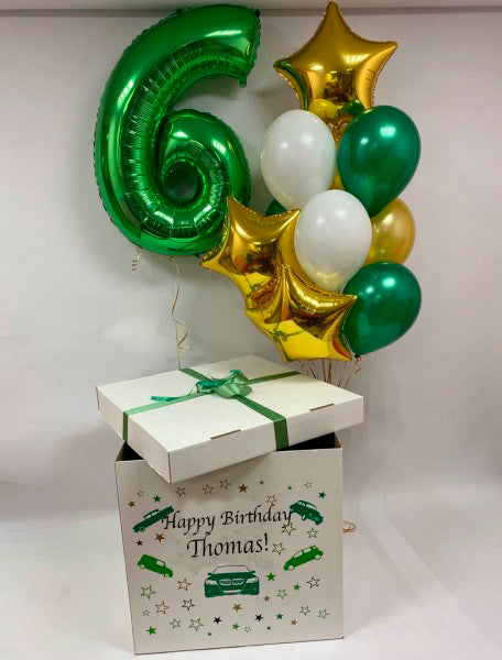 Foil Numbers and Foil Hearts and Latex  Helium Balloons in Giant Gift Box 70x70x70cm